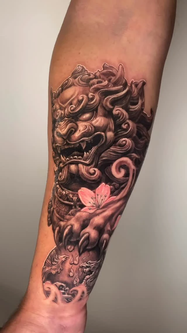 Work of the jour , début de « presque» un bras complet 😉 #fudogtattoo #fudog #darkspirittattoo #perpignan #realistictattoo tattoorealistic tatouagerealiste tatouageoerpignan tattooperpi Sponsor Officiel : @hand_ink_ @team_hand_ink 💰Code promo 💰 sur première commande 10% : Dark_10