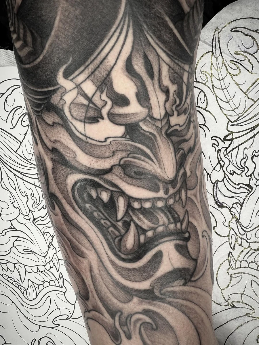 👺 Masque hannya pour ce cher Marvin! 🙏🏻 Merci à toi pour ta confiance #hannyatattoo #bethunetattoo #lilletattoo #arrastattoo #bethunemaville