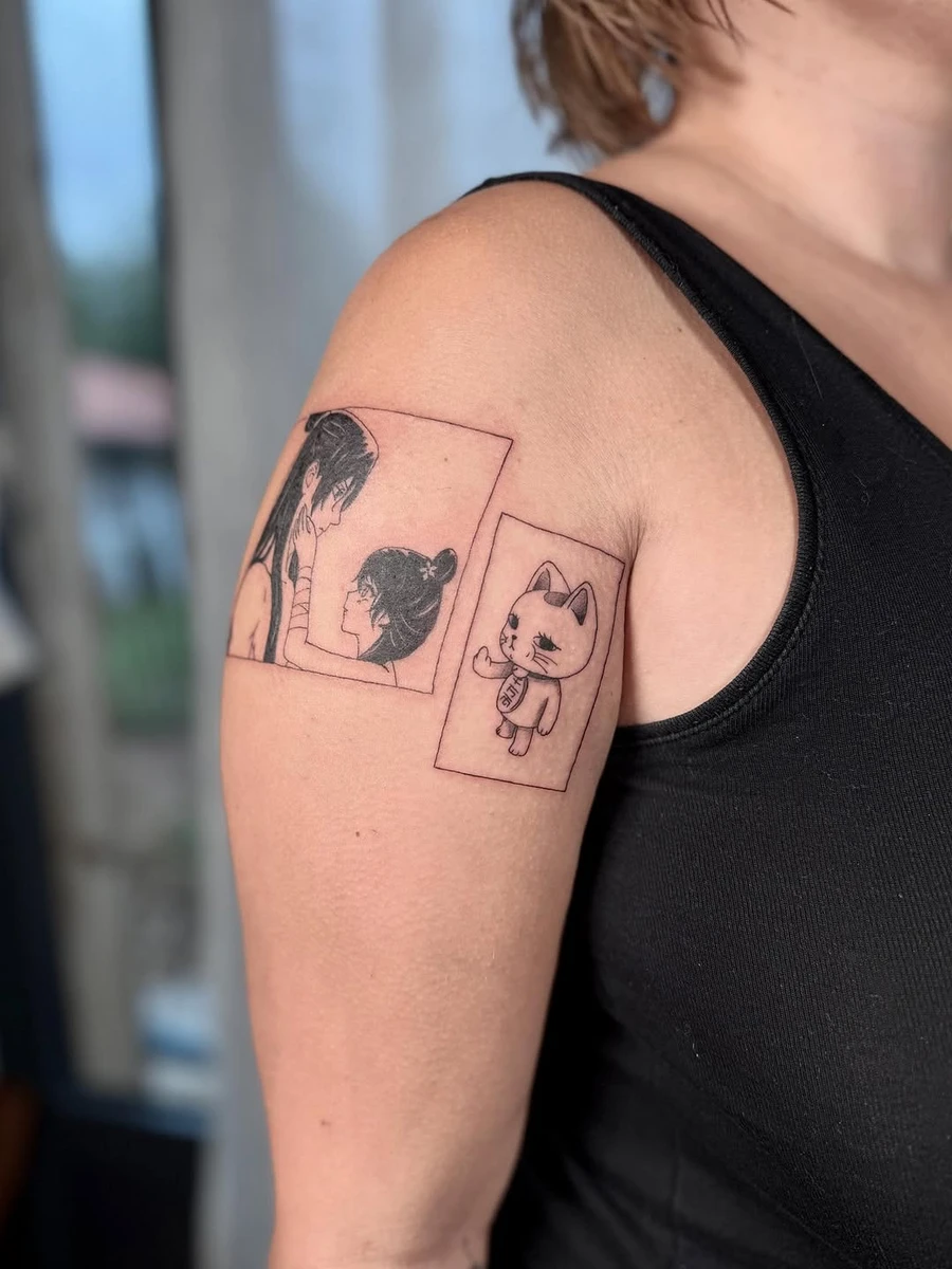 Merci @manonsumettikul pour ta confiance 🤍✨ #dandadan #meméturbo #aphoticarydiaries #maomao #manga #tattoomanga #tattoo