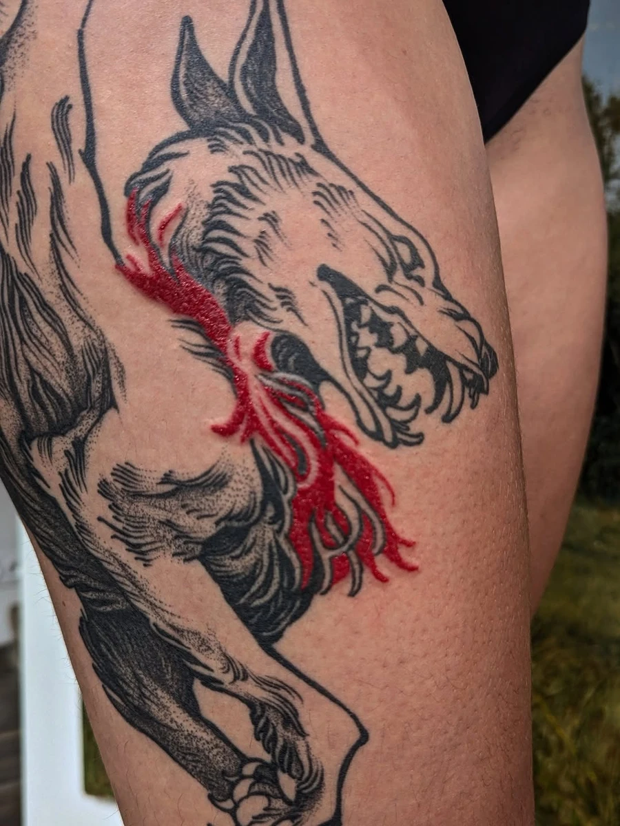 Comme un cri du cœur, une fable d'une profondeur immense. Qui n'a pas été marqué par cette ode à la nature, cette beauté mêlée à la tristesse ... Merci Hayao ✨ pour cette magie sublime. Sur ce tattoo, le noir est cicatrisé, le rouge a eu une petite retouche Merci et bravo surtout à @mathilde.emond ,
