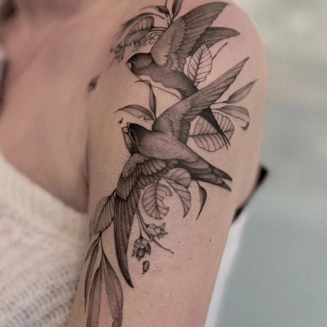 Martinets - Apodidae - #martinet #animaltattoo #tatouageanimal #birdtattoo #tatouageoiseau #naturalistictattoo #naturalistictattooist #tatoueusenaturaliste #tatouagenaturaliste #quokelune #finelinetattoo #tatouagefin #shouldertattoo #tatouageepaule @labalzanenoire
