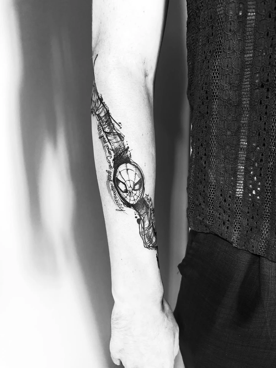 Tattoo de Spider-Man ! Merci à mon client pour son projet qui change un peu 🕷️ #sketchtattoo