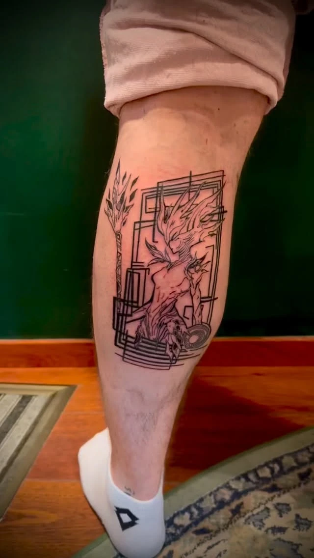 Composition linework avec cadre géométrique.