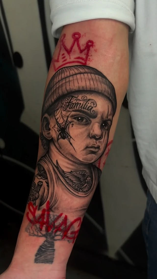 Chicano baby, portrait black &amp; grey.