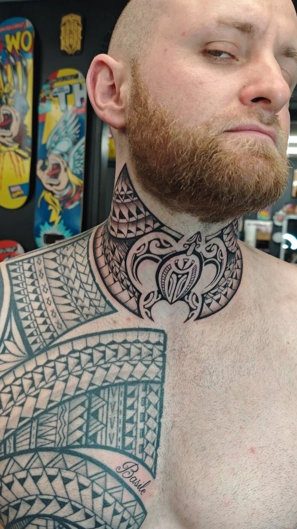 Neck polynesian tattoo 😍 Merci pour ton projet et ta confiance 🔥