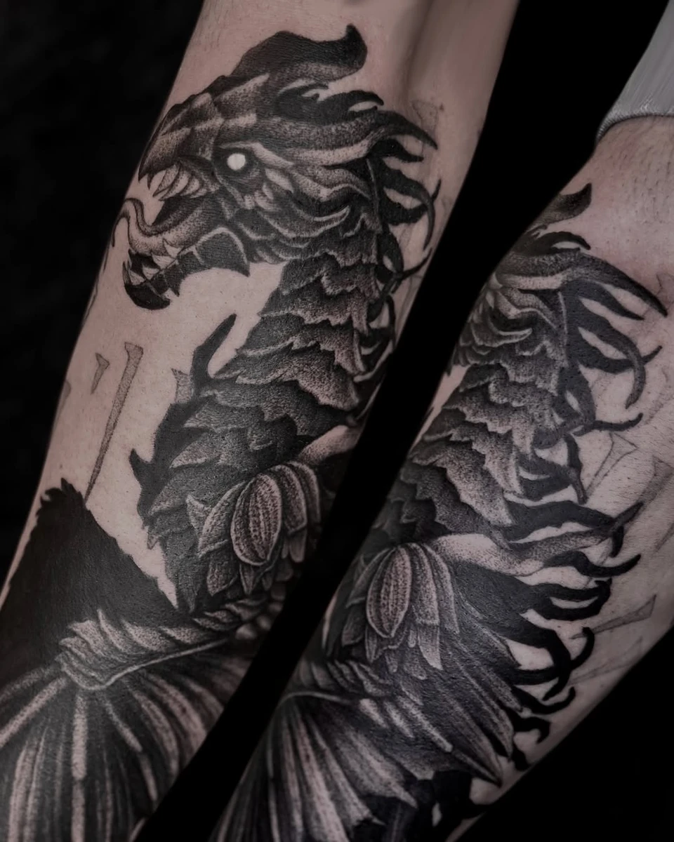 Alduin, la wyverne de Skyrim. Mon premier tattoo d'Alduin.