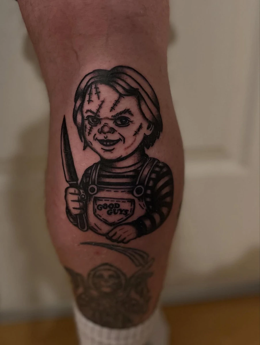 Merci pour ta confiance! #chucky #oldschooltattoo #blackandgreytattoo #bordeauxtattoo
