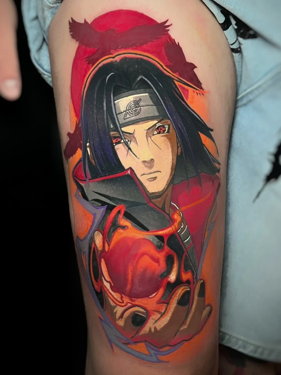 Itachi en 2 séances. Sur le copain Romain. Done at @le_chaudron_hurlant #narutotattoo