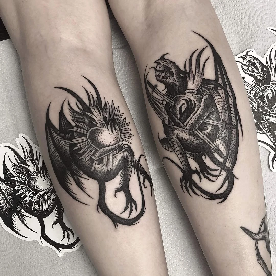 Guardians of Ex Votos — tatouage dark medieval réalisé sur @menthe_vanille