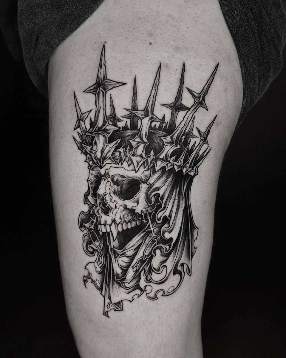 Tatouage blackwork dark, thème mort