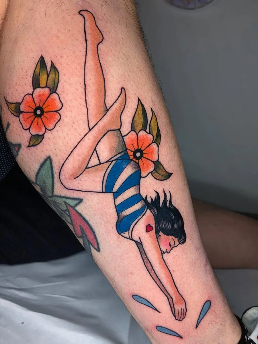 La plongeuse deTom. Un classique indémodable. Merci de me l'avoir confiée! #plongeuse #tatouage #oldschool