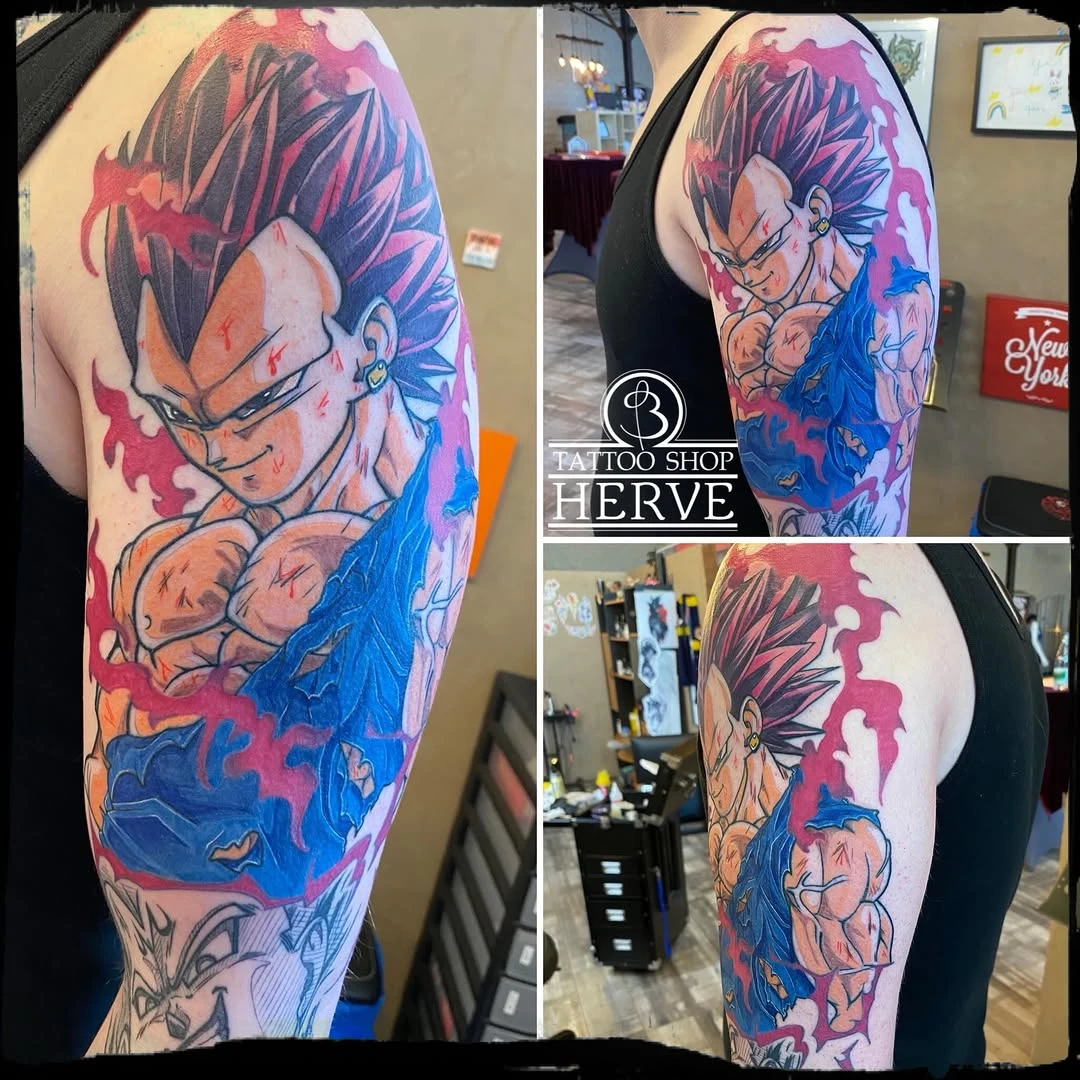 Végéta ultra ego Merci à Mathieu pour ce super projet 🤗🤘🏻 Je vous post prochainement les photos de son bras complet sur le thème végéta #dragonballztattoo #tatoueursarralbe #tatoueurprofessionnel🏴‍☠️😎