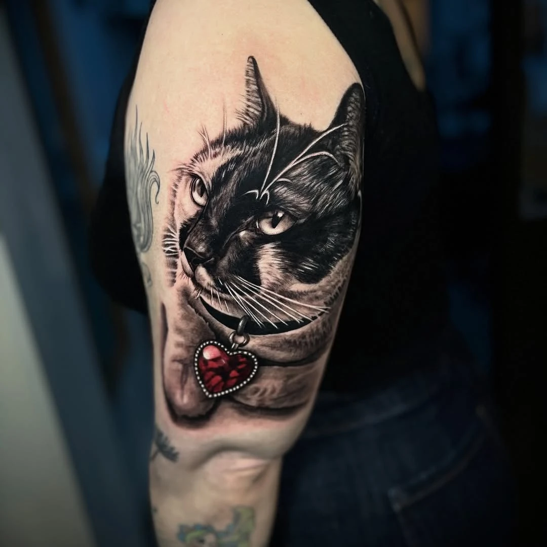 Merci infiniment pour ta confiance @kittyredtattoo Toujours un honneur de tatouer une consœur #tattoo #cattattoo #realismtattoo #annecytattoo #tattoofrance