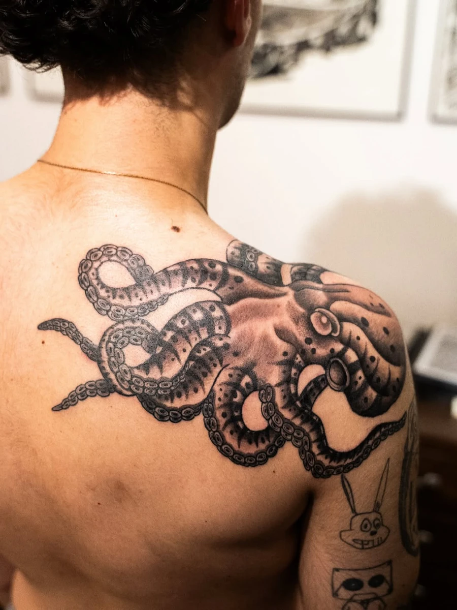 Allez un tatouage un peu différent cette fois. Fait sur le seul et l'unique @capizic . Merci de m'avoir fait sortir de ma zone de confort. C'est pas vraiment du blackwork, ni du black and grey et pas forcément du réalisme. On a tout fait en freehand. Il sera forcément un peu plus clair une fois cica
