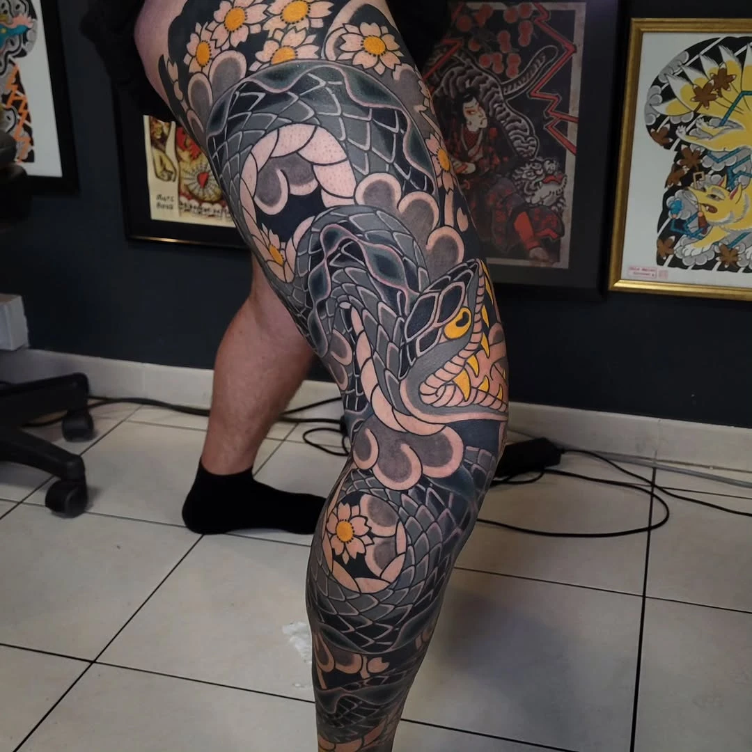 Leg sleeve in progress, thank you Jordan ! Made at @halfwolftattoo
