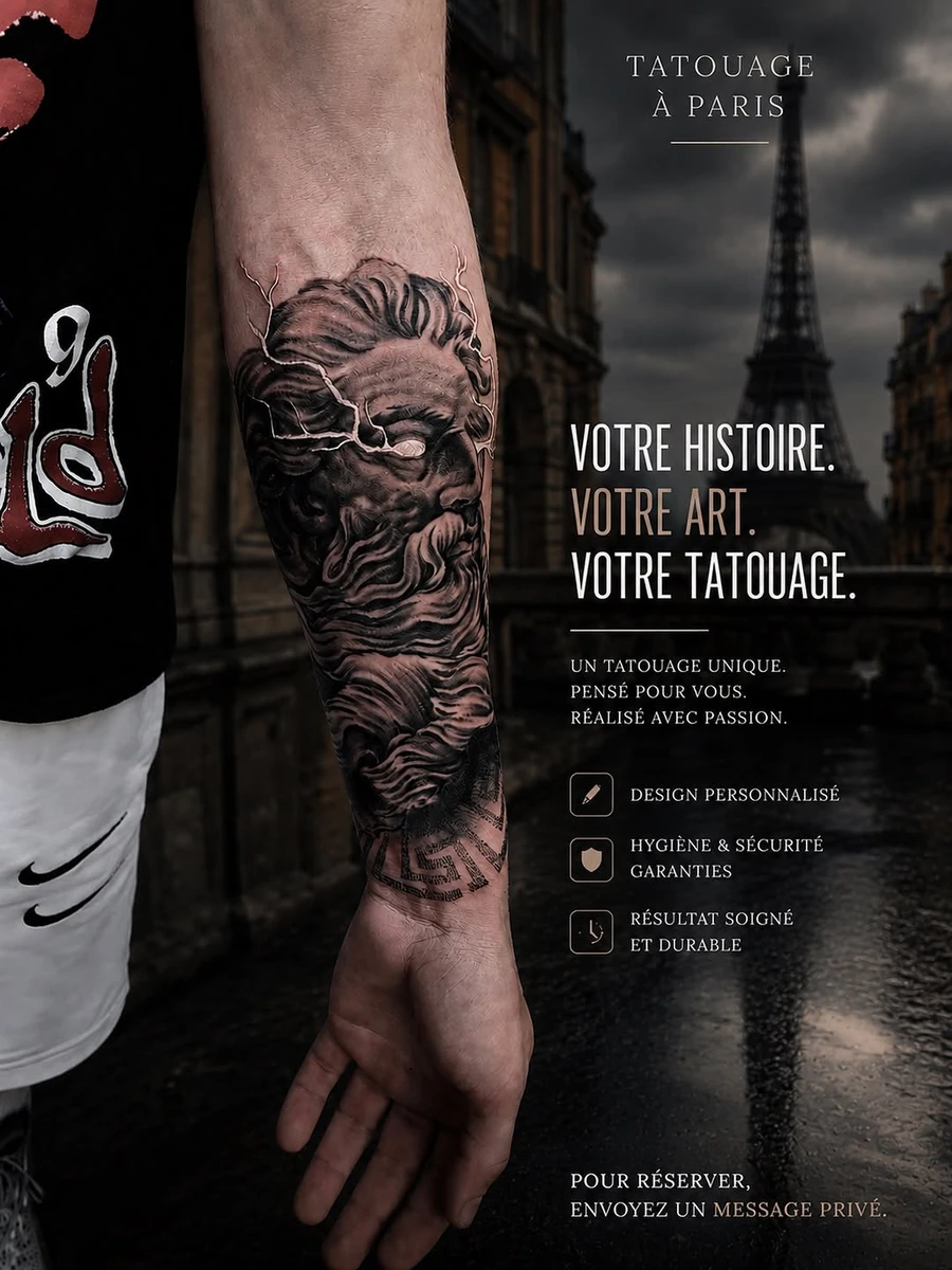 🔥 Réalisme et tatouages personnalisés à Paris 🇫🇷 🎨 Donnez vie à vos idées avec passion, souci du détail et précision 🖤 Des portraits aux concepts uniques, chaque tatouage est réalisé spécialement pour vous 💭💉 Envie de sublimer votre style ? C'est le moment ! ⏳ Contactez-moi pour réserver dès 