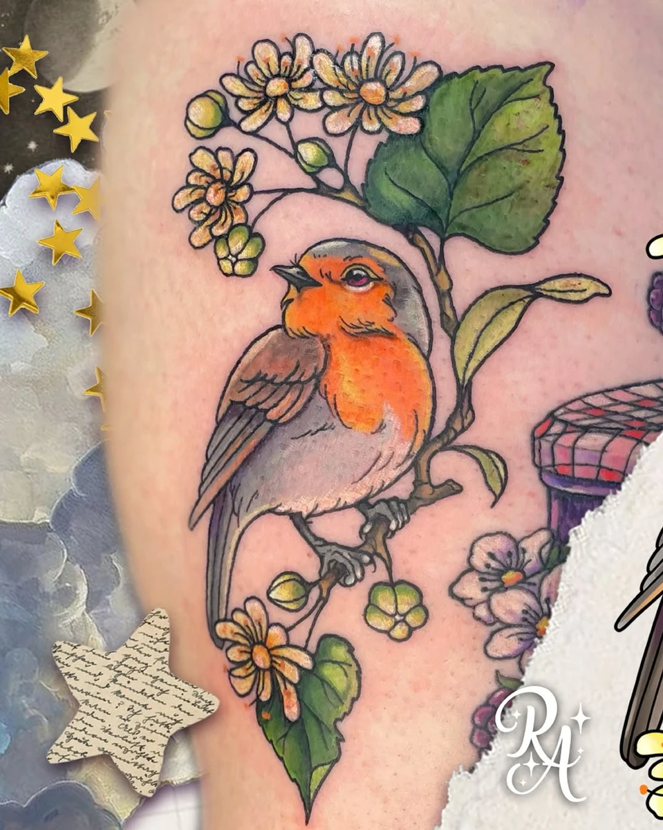 🌷 Rouge-gorge. Merci Sandra pour ce super projet que j'ai adoré tatouer.