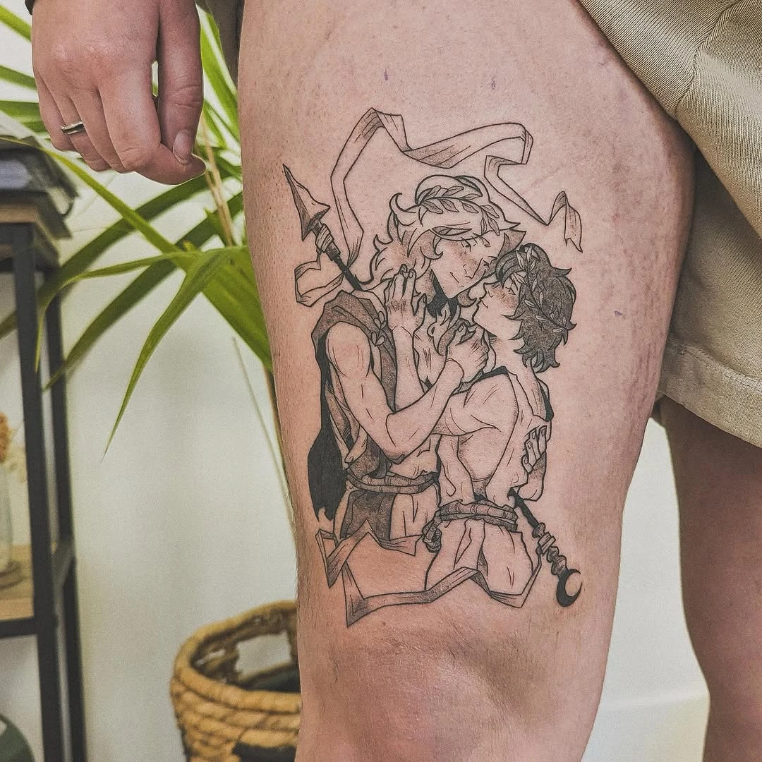 Achille 💕 Patrocle. Merci Samaël pour ce projet que j'ai adoré dessiner et tatouer.